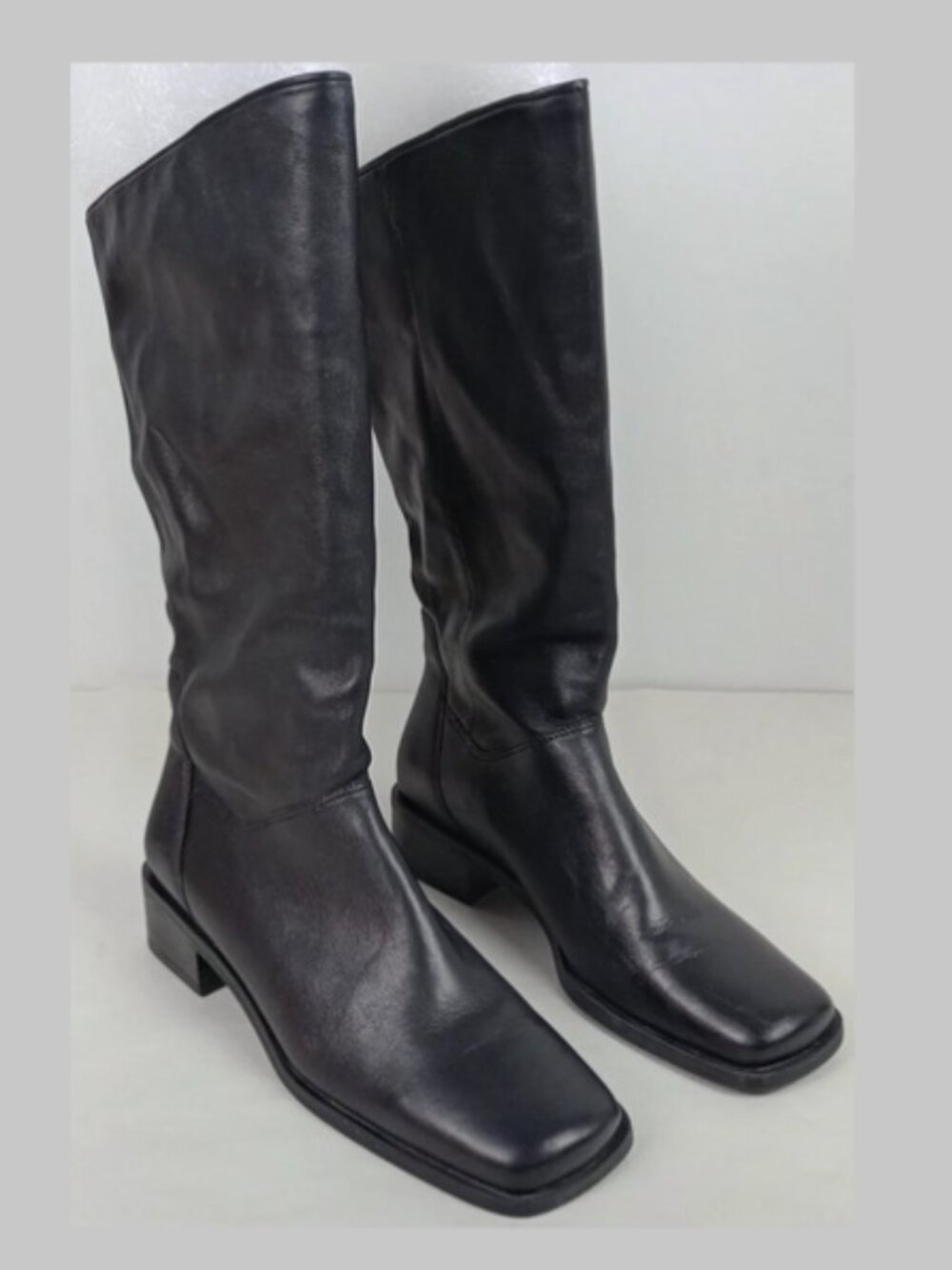 Naturalizer Womens 6M Square Toe 1.5 In Block Heel Black Knee High Leather Boots